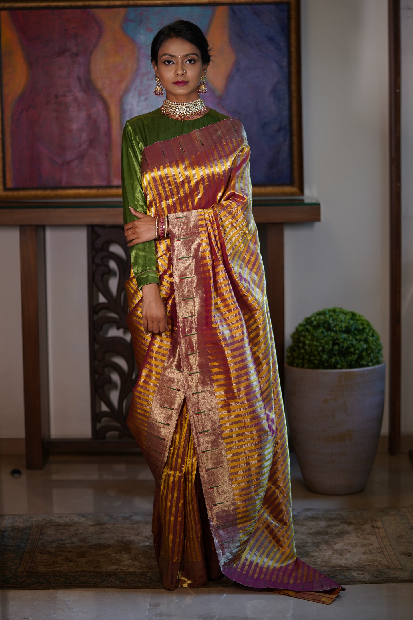 Rust Rekh Paithani with Muniya Border