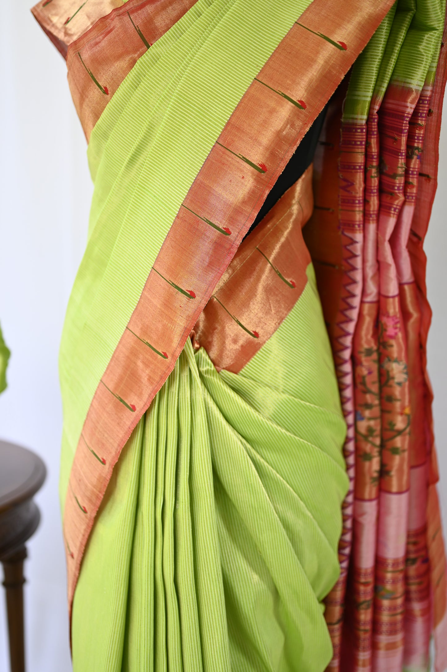 Parrot Green & Gold Tissue Paithani with Asavali Pallu
