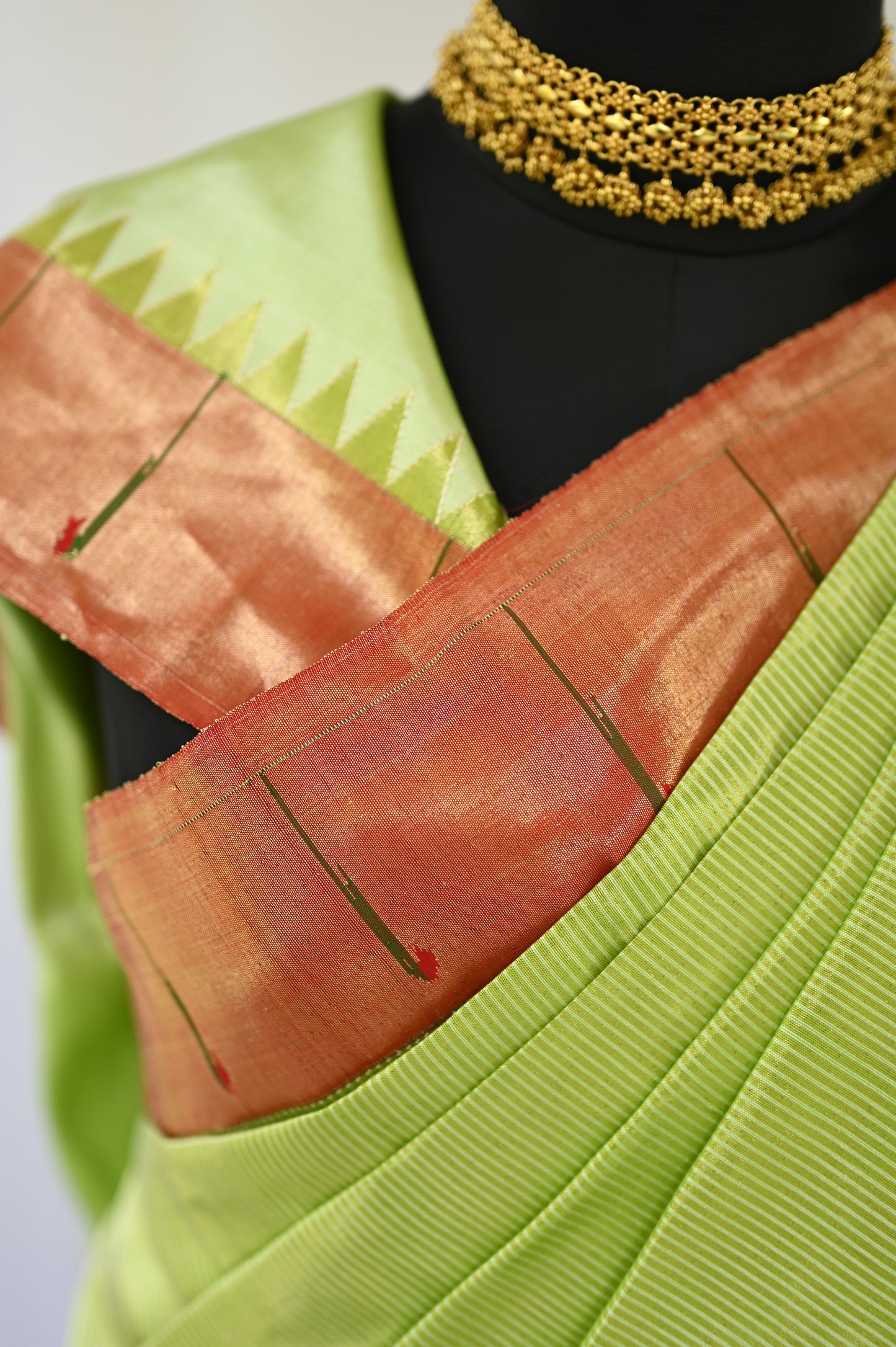 Parrot Green & Gold Tissue Paithani with Asavali Pallu