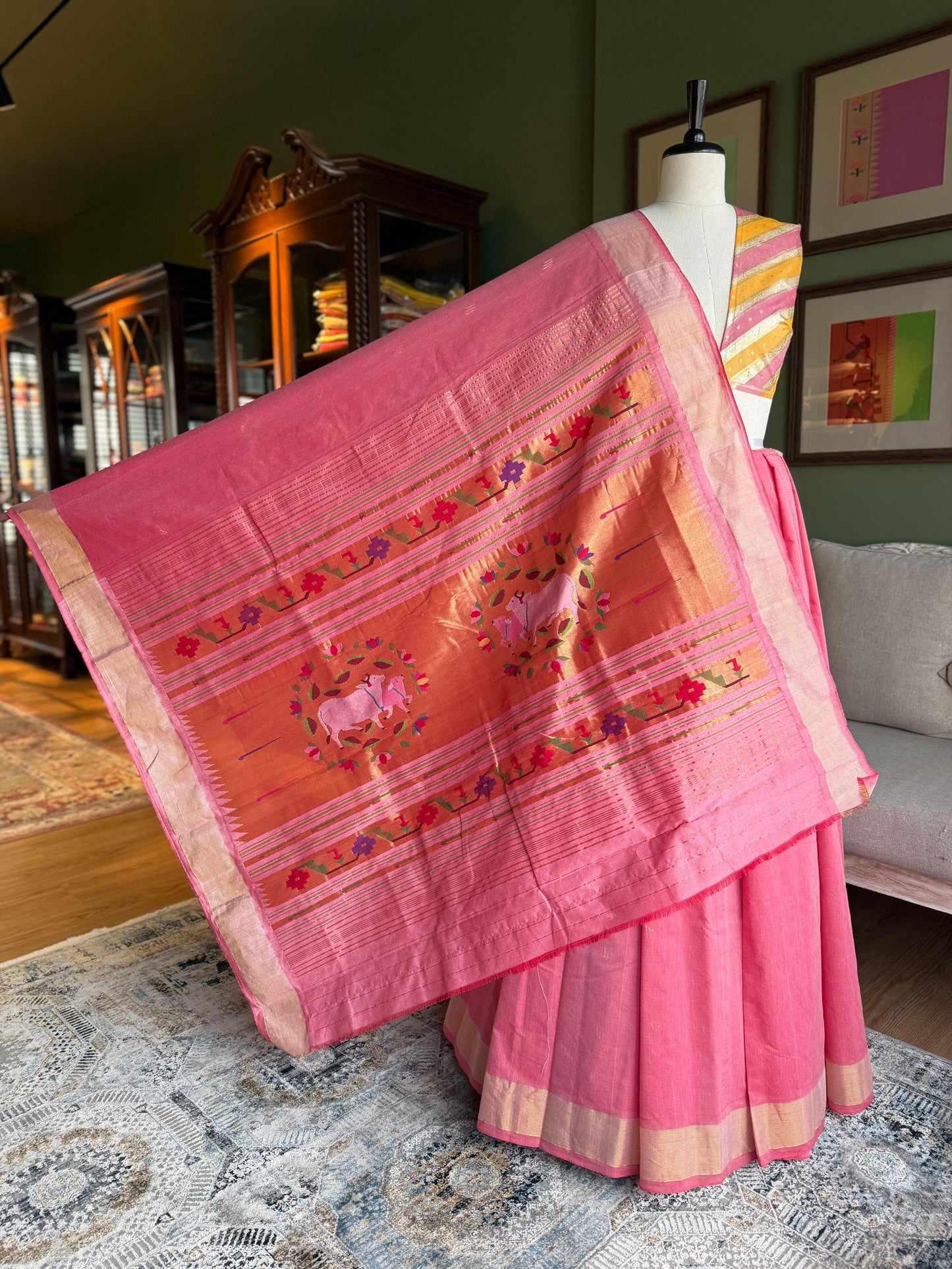 Pale Red Cotton Paithani with Pichwai Pallu