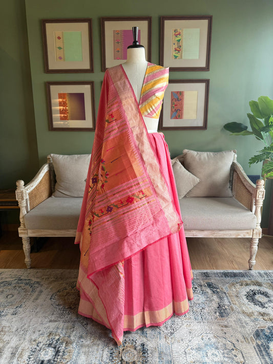 Pale Red Cotton Paithani with Pichwai Pallu
