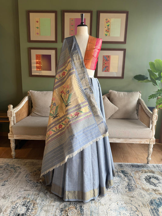 Grey Cotton Paithani with Asavali Pallu