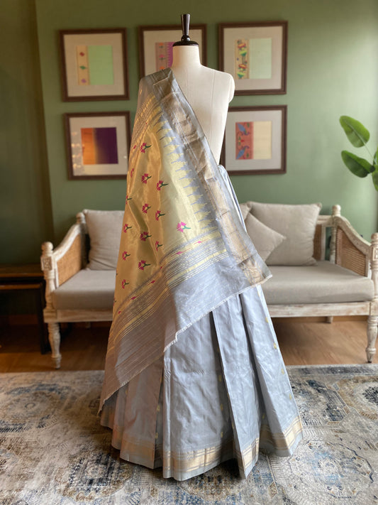 Grey Paithani with Asavali Motif Pallu