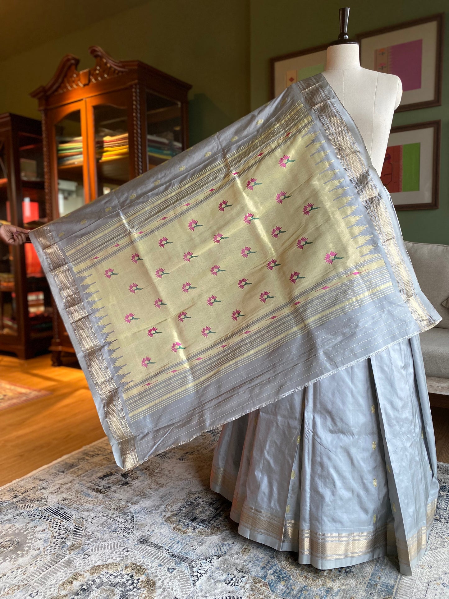 Grey Paithani with Asavali Motif Pallu