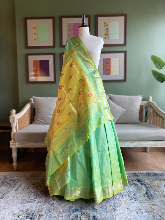 Lime Green x Yellow Paithani with Asavali Motif Pallu