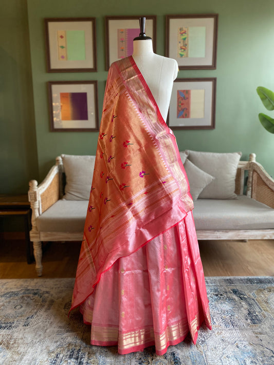 Peachy Pink Paithani with Asavali Motif Pallu