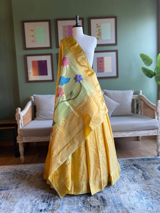 Light Yellow Paithani with Large Peacock Pallu