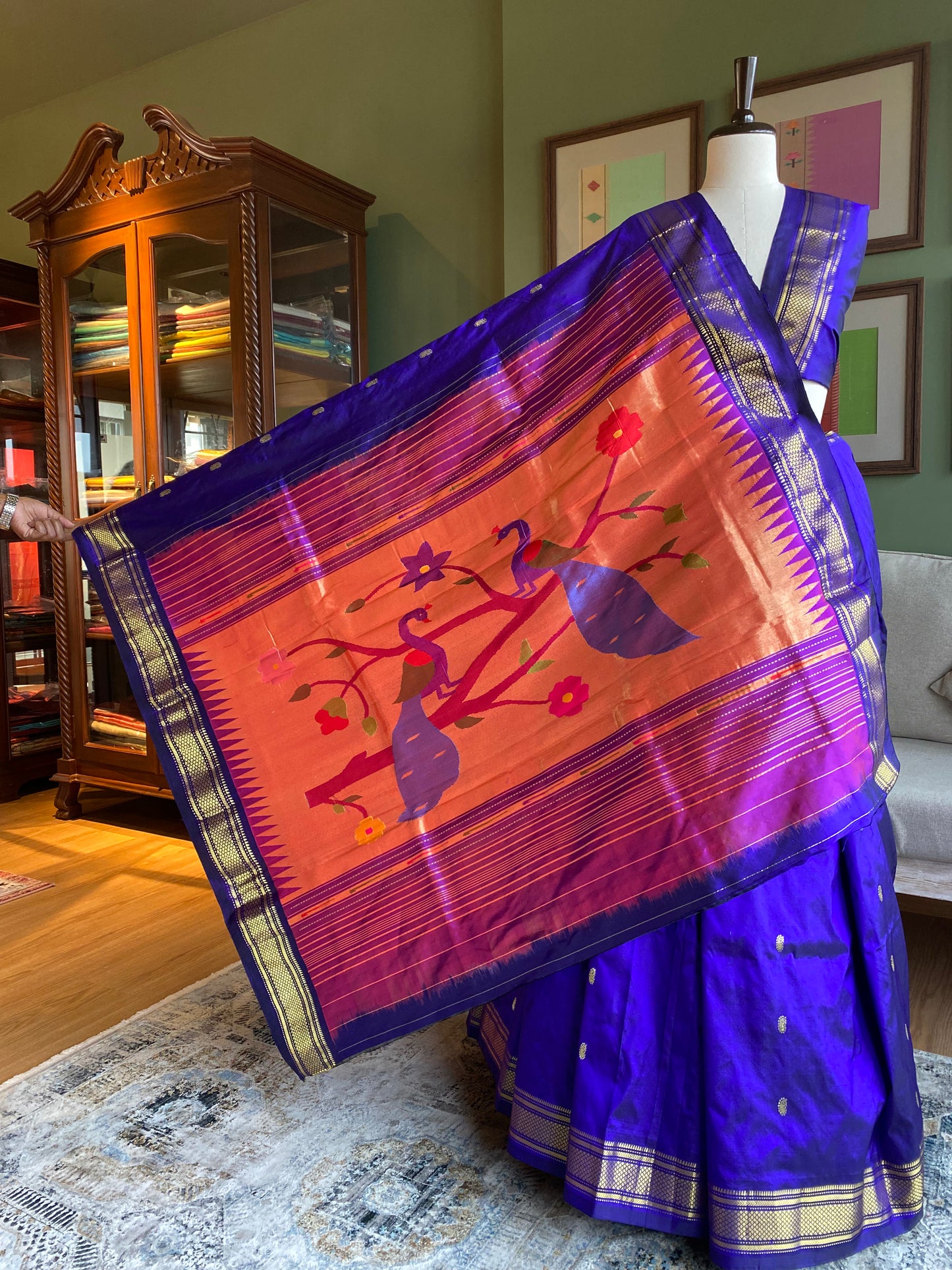 Ink Blue Paithani with Large Peacock Pallu