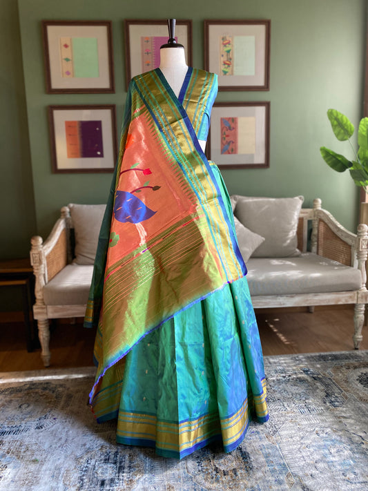 Turquoise Paithani with Large Peacock Pallu