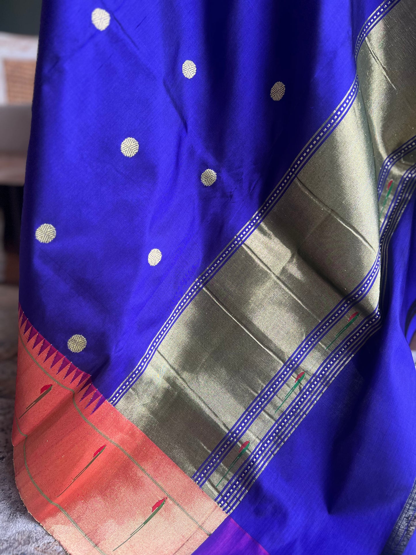 Deep Blue Dupatta with Muniya Border and Tava Pallu