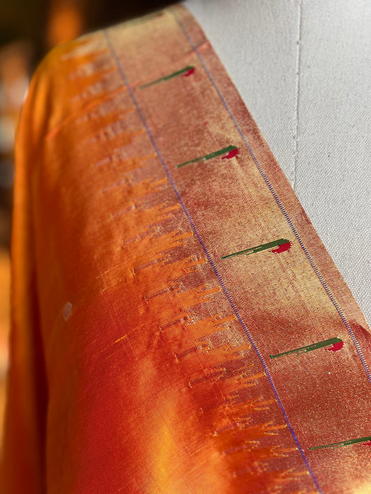 Mango Orange Dupatta with Muniya Border and Lotus Pallu