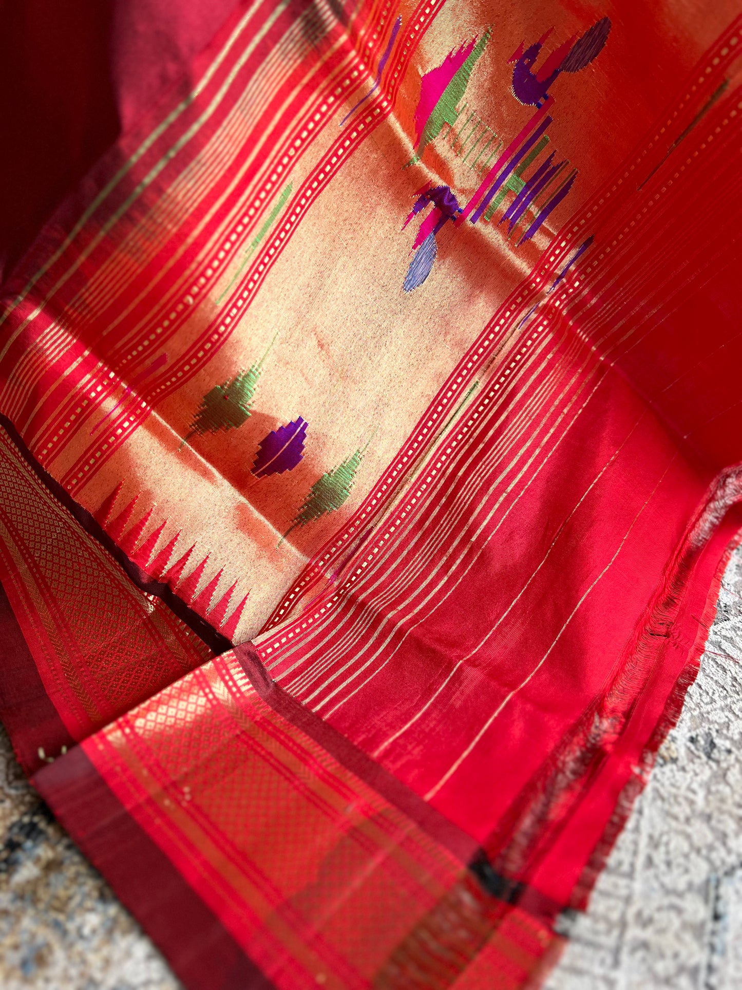 Maroon Dupatta with Narali Border and Peacock Pallu