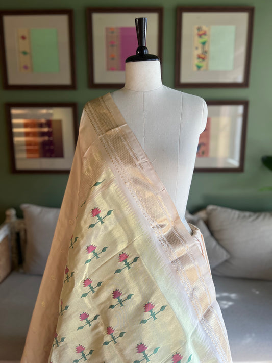 Beige Paithani with Chandrakor Butti and Asavali Pallu