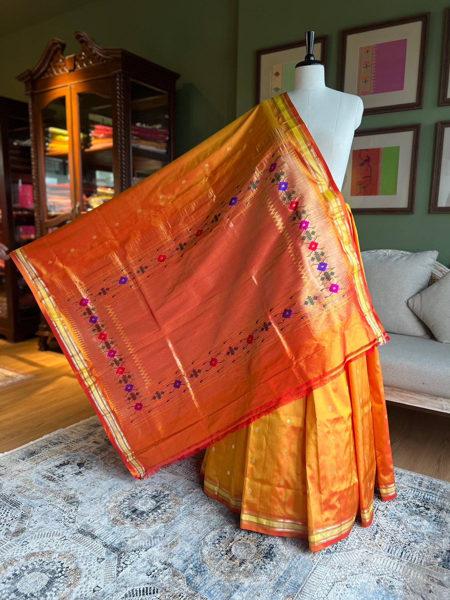 Orange Paithani with Tava Pallu