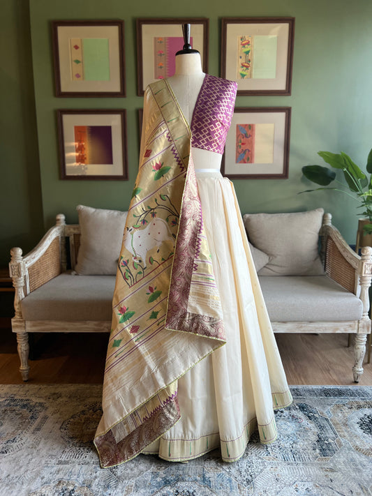 Ivory Cotton Paithani with Muniya Border and Pichwai Pallu