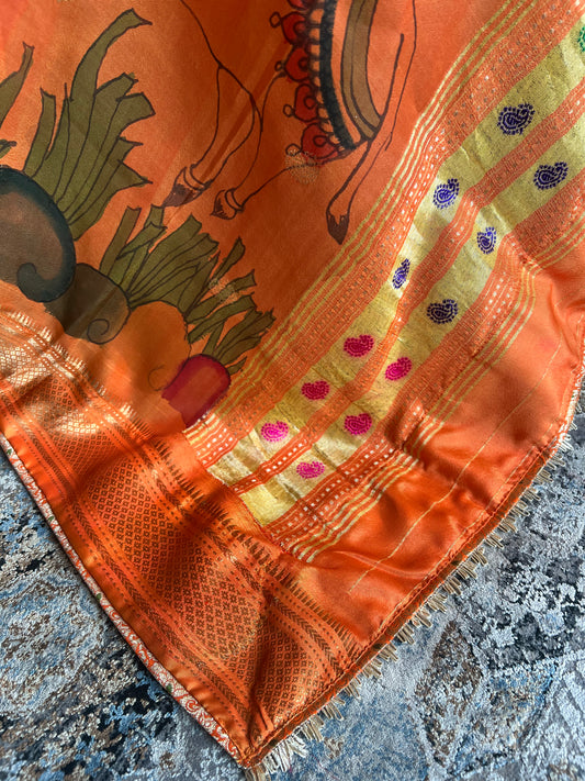 Orange Kalamkari x Paithani Dupatta