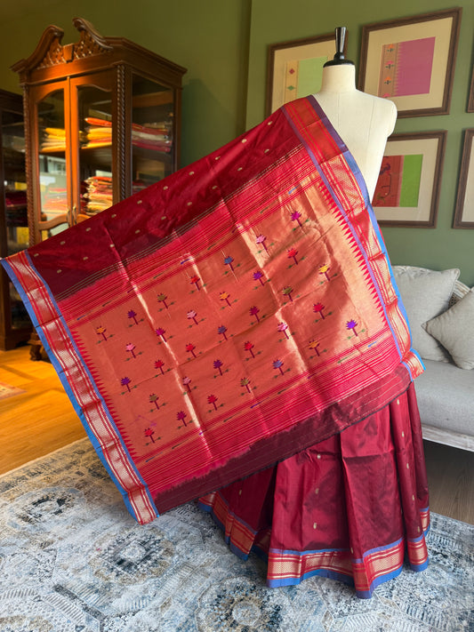 Maroon Paithani with Contrast Border and Asavali Pallu