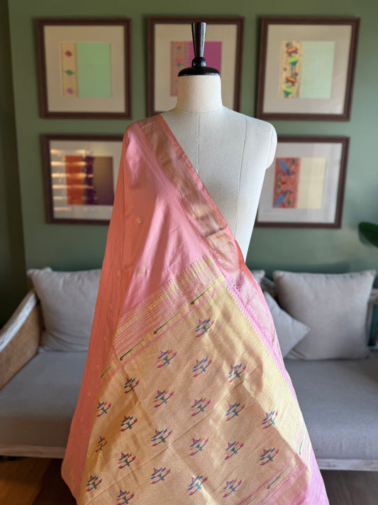 Peachy Pink Paithani with Asavali Pallu
