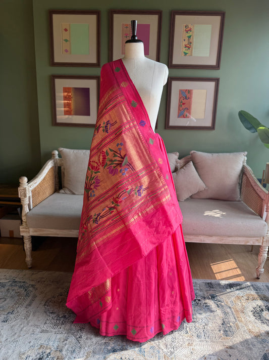 Bright Pink Paithani with Barao Panja Border & Lotus Pallu