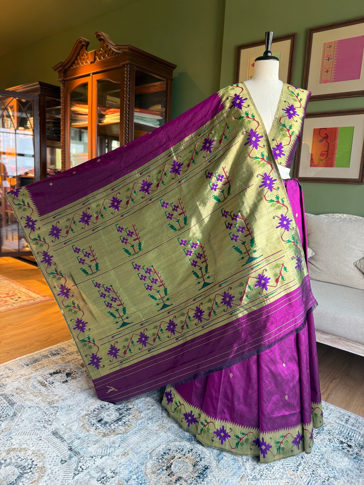 Deep Purple Paithani with Bold Asavali Pallu & Border