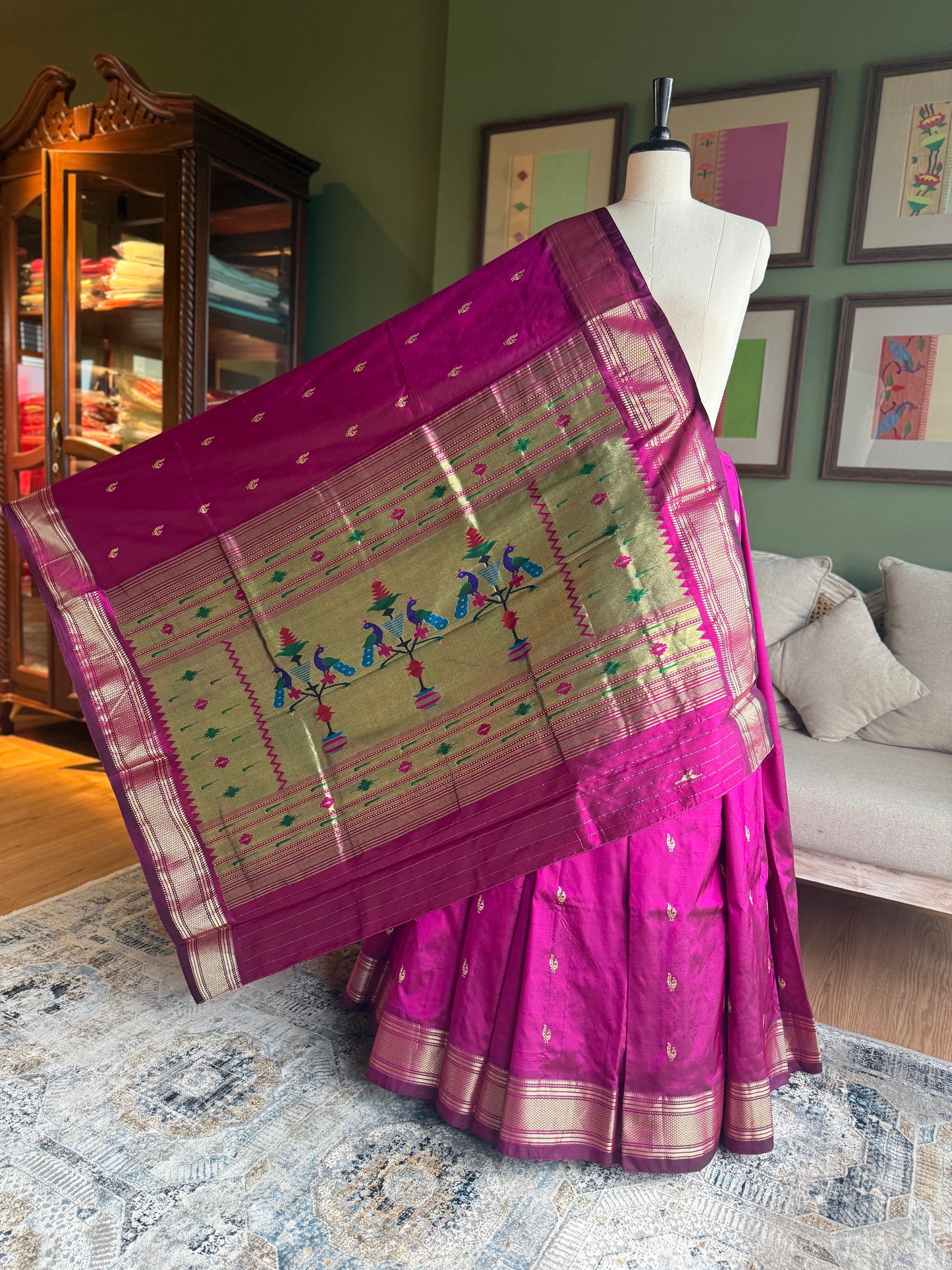 Deep Wine Paithani with Peacock Pallu