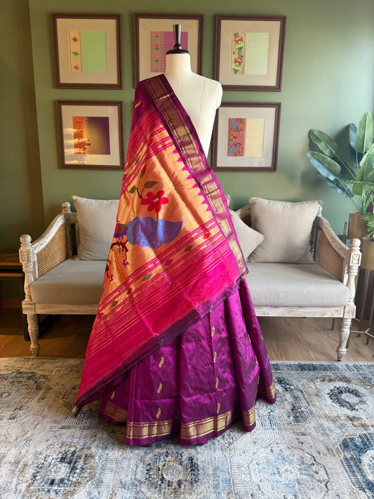 Deep Wine Paithani with Large Peacock Pallu