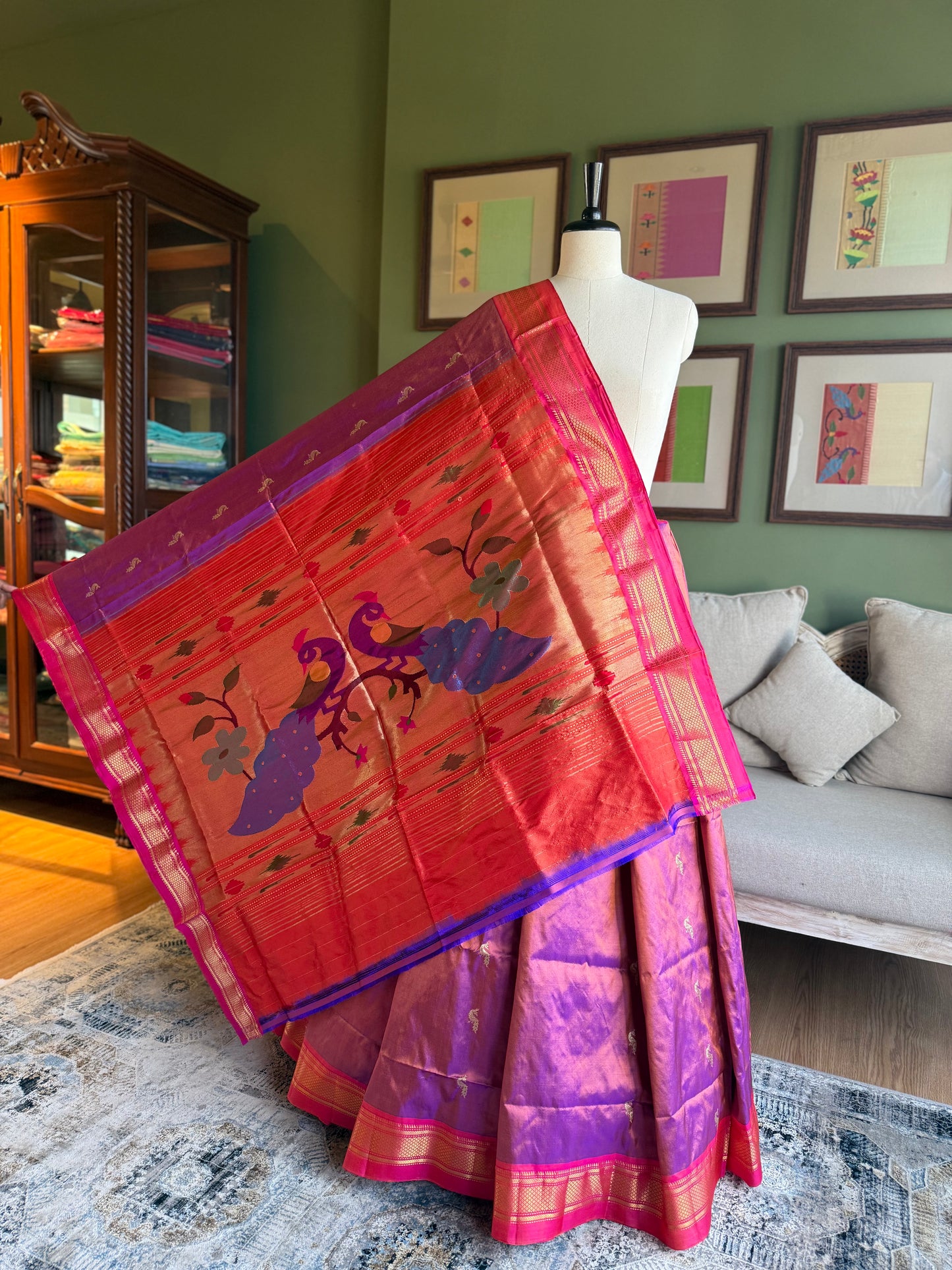 Purple x Pink Paithani with Large Peacock Pallu