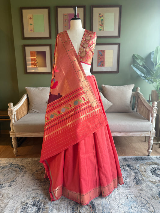 Red Cotton Paithani with Parrot Pallu