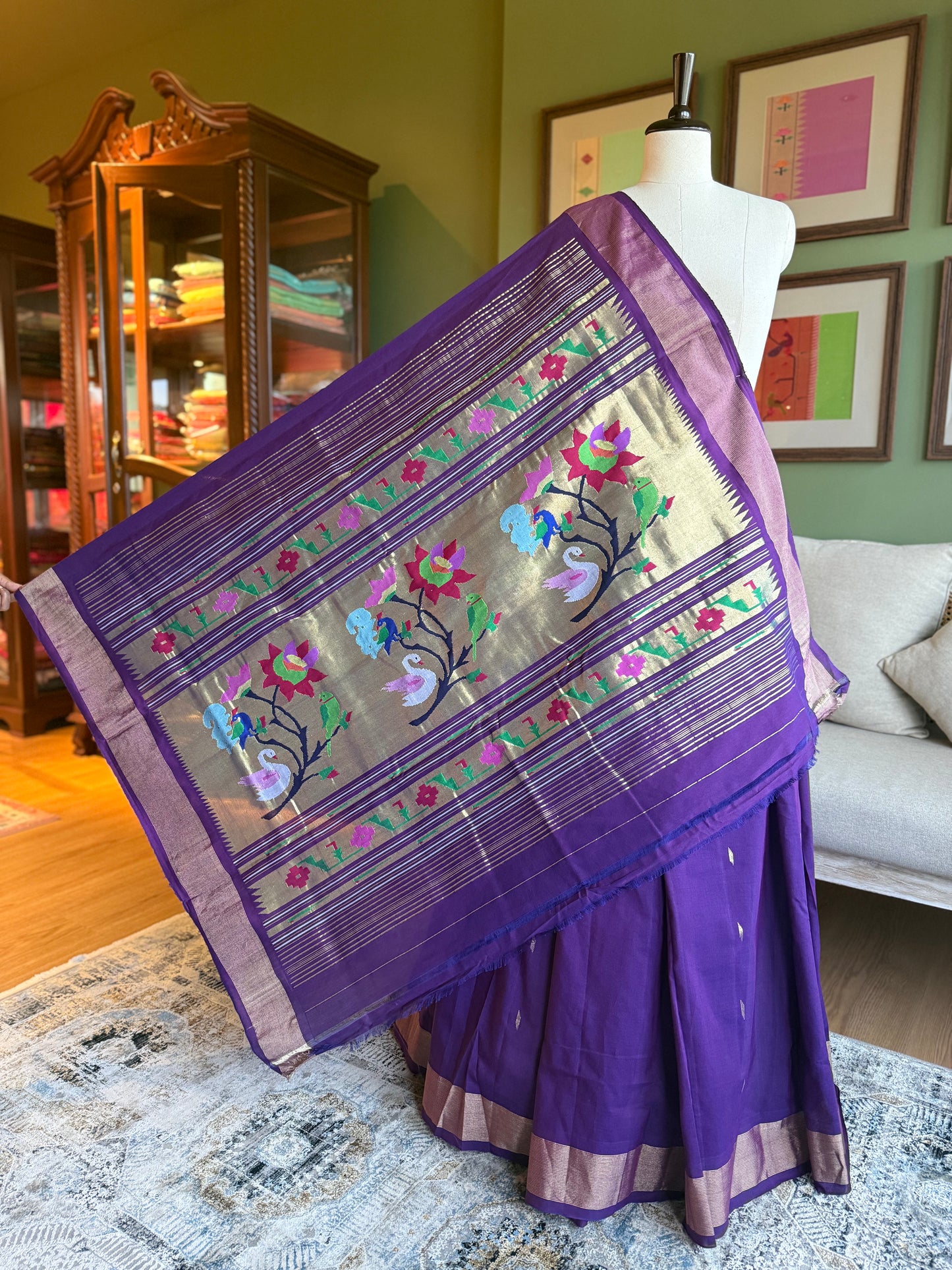 Purple Cotton Paithani with Peacock Swan Pallu