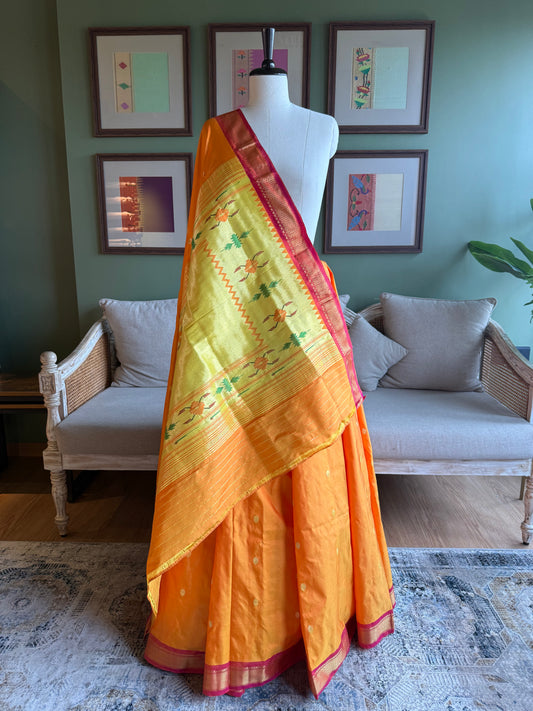Yellow Paithani with Contrast Border and Tava Pallu