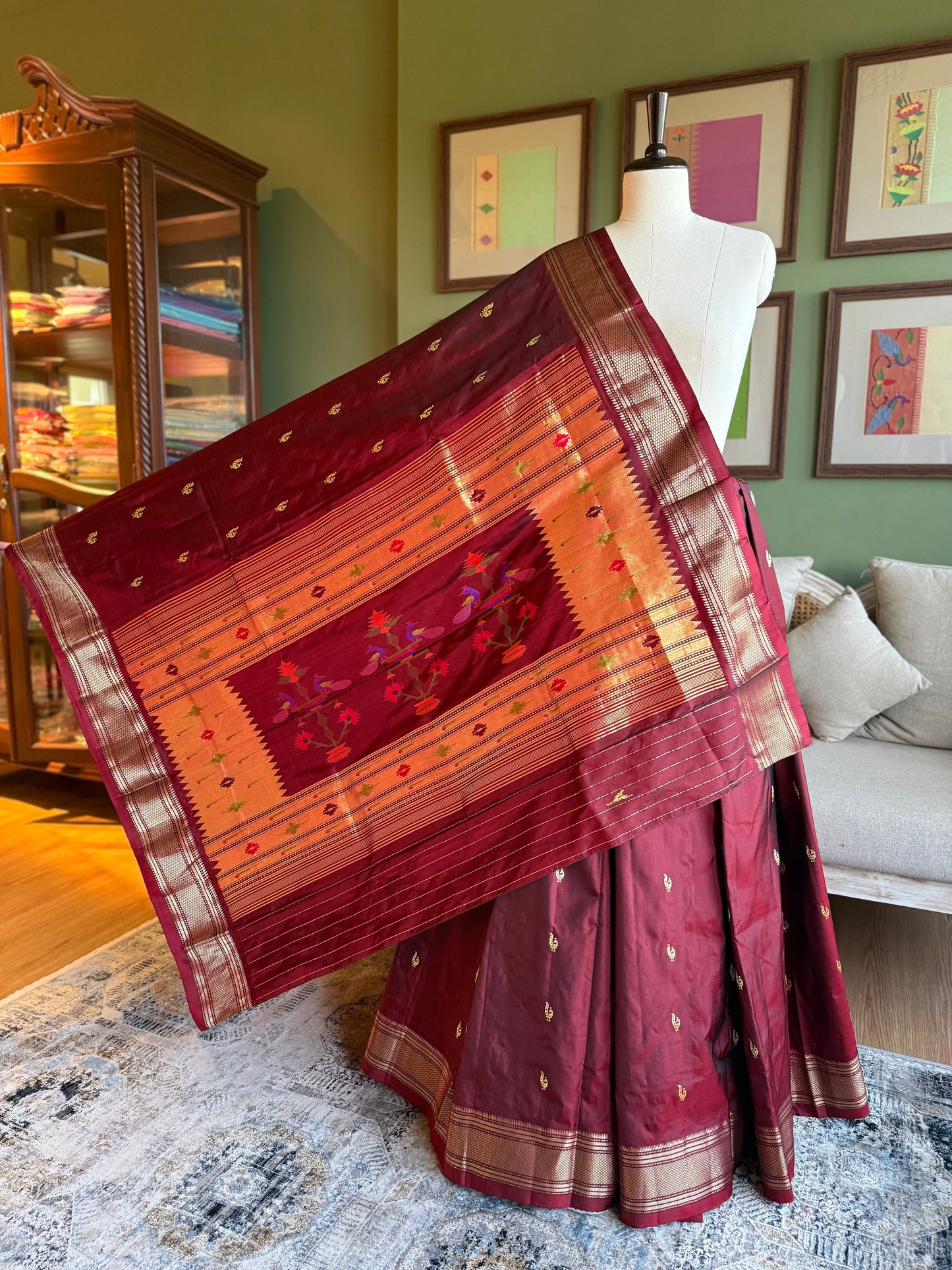 Maroon Paithani with Peacock Pallu