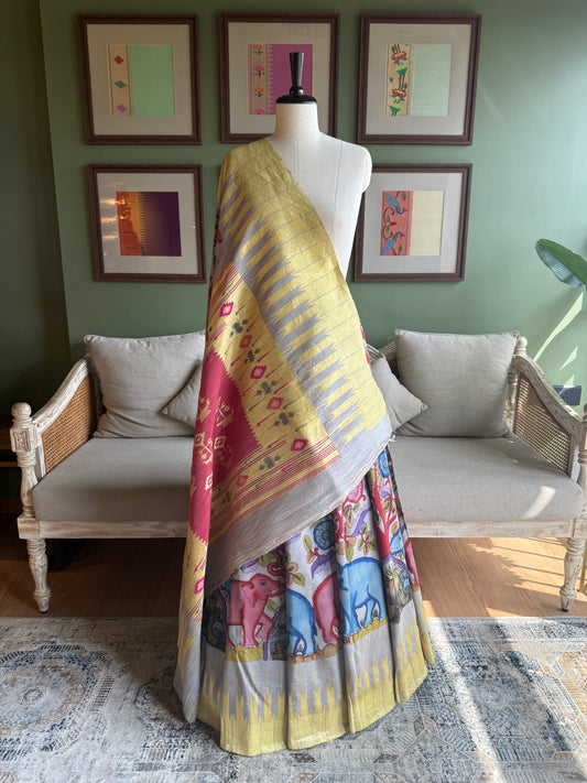 Grey Kalamkari x Paithani with Large Panja Border and Asavali Pallu