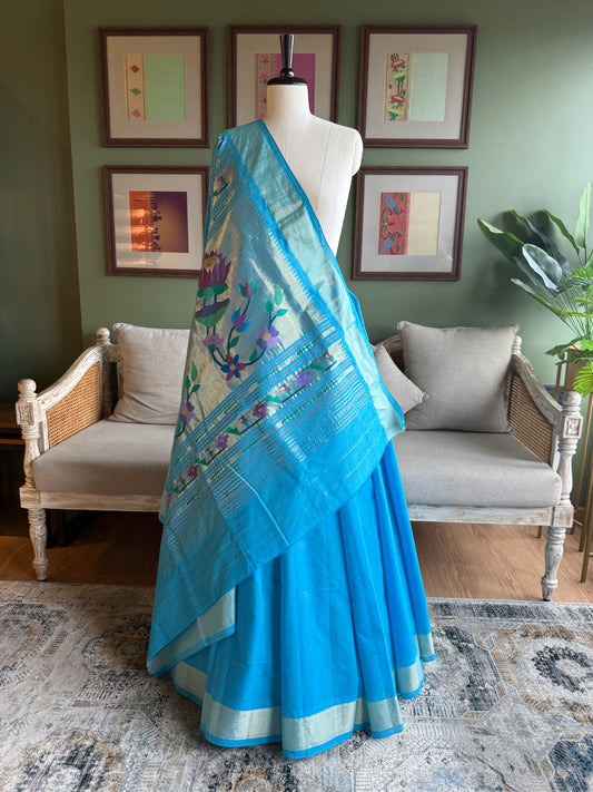 Bright Blue Paithani with Lotus Pallu
