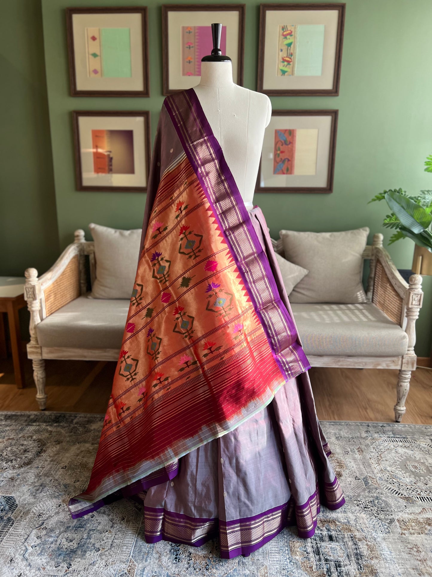 Dull Purple Paithani with Contrast Border and Asavali Pallu