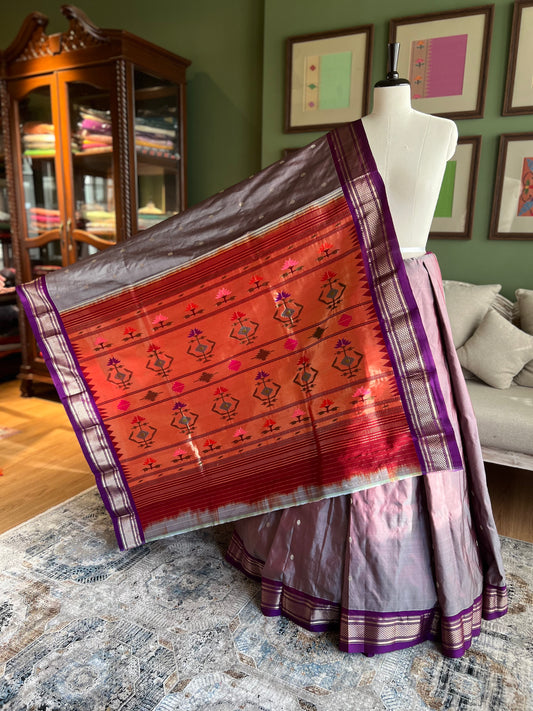Dull Purple Paithani with Contrast Border and Asavali Pallu