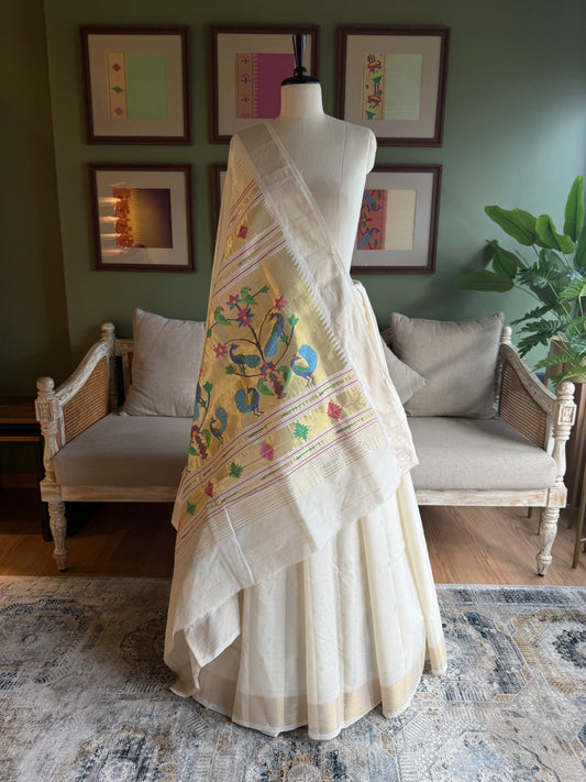 Ivory Cotton Paithani with Grand Peacock Pallu