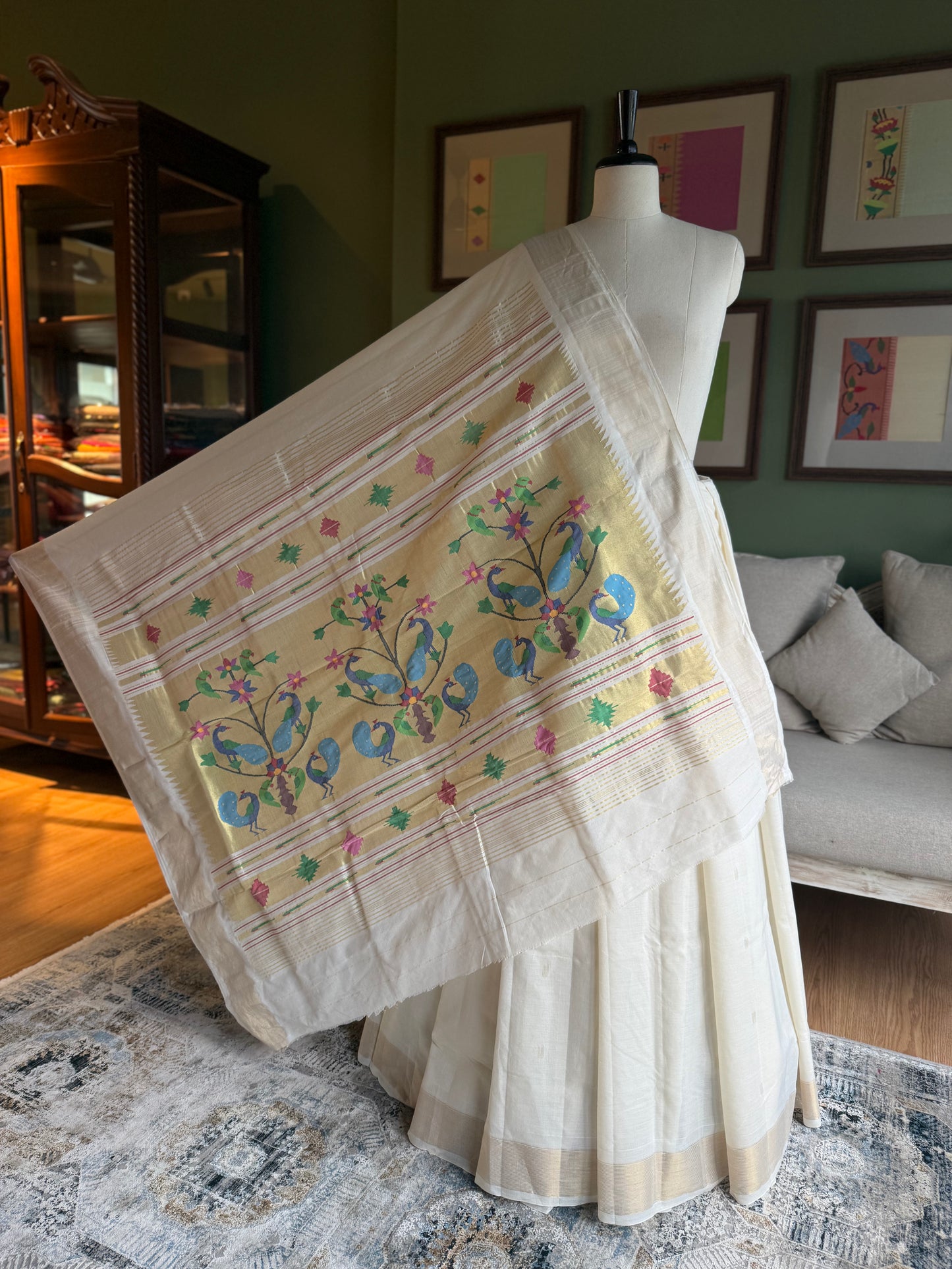 Ivory Cotton Paithani with Grand Peacock Pallu