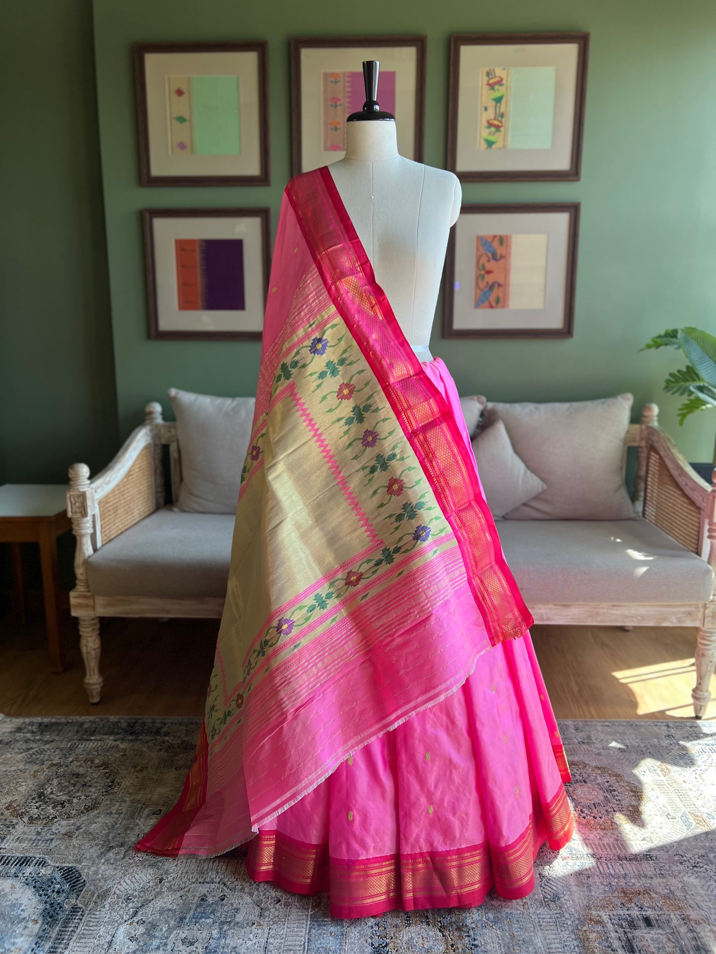 Pink Paithani with Contrasting Border and Tava Pallu
