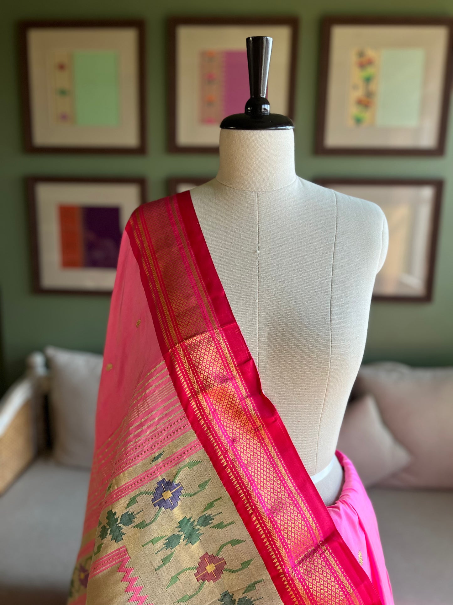 Pink Paithani with Contrasting Border and Tava Pallu