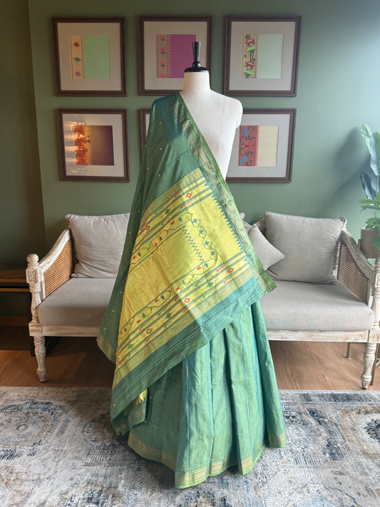 Teal Cotton Silk Paithani with Tava Pallu