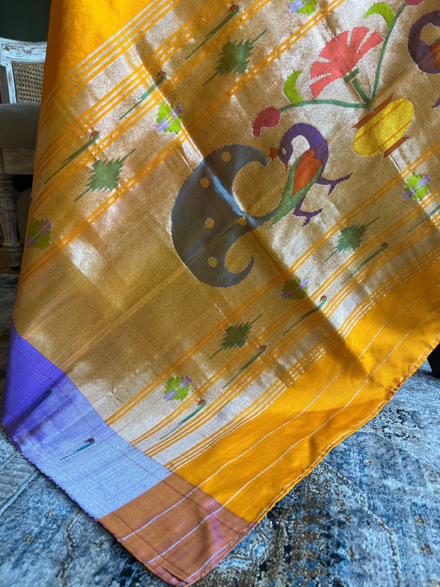 Bright Yellow Dupatta with Contrast Muniya Border and Peacock Pallu