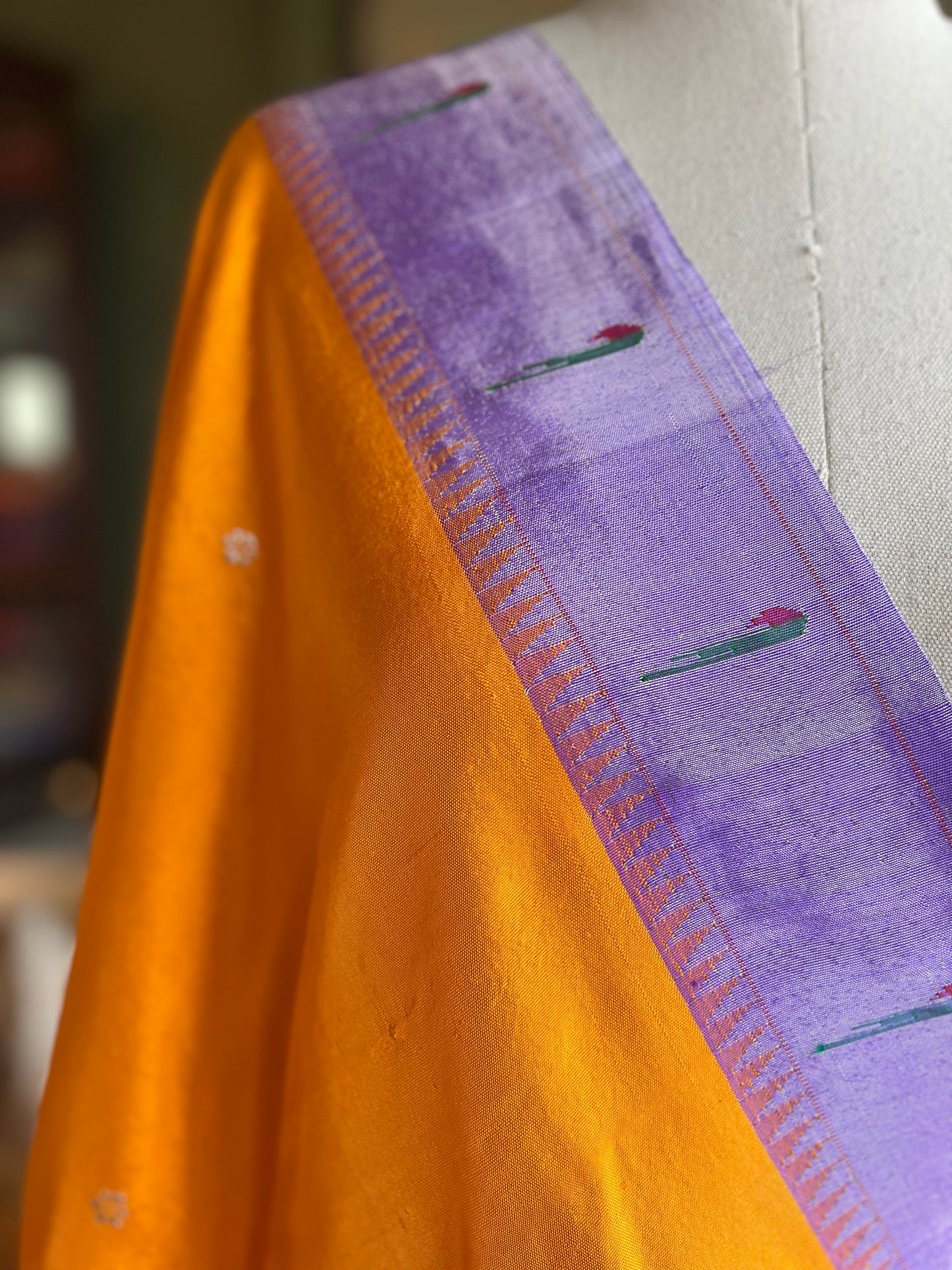 Bright Yellow Dupatta with Contrast Muniya Border and Peacock Pallu
