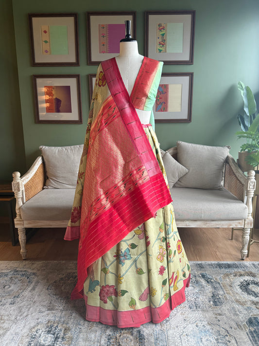 Mint Kalamkari x Paithani with Muniya Border and Tava Pallu