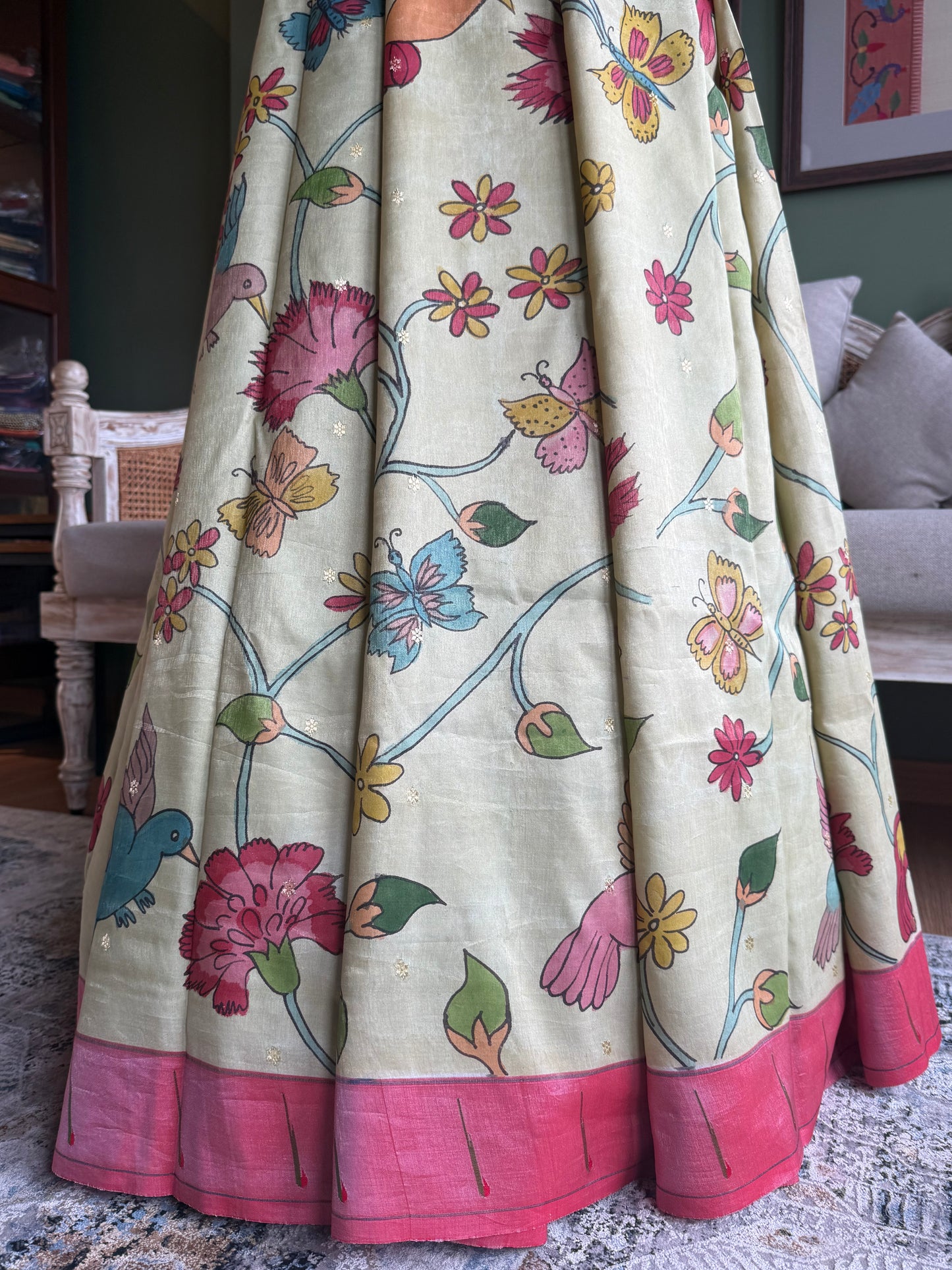 Mint Kalamkari x Paithani with Muniya Border and Tava Pallu