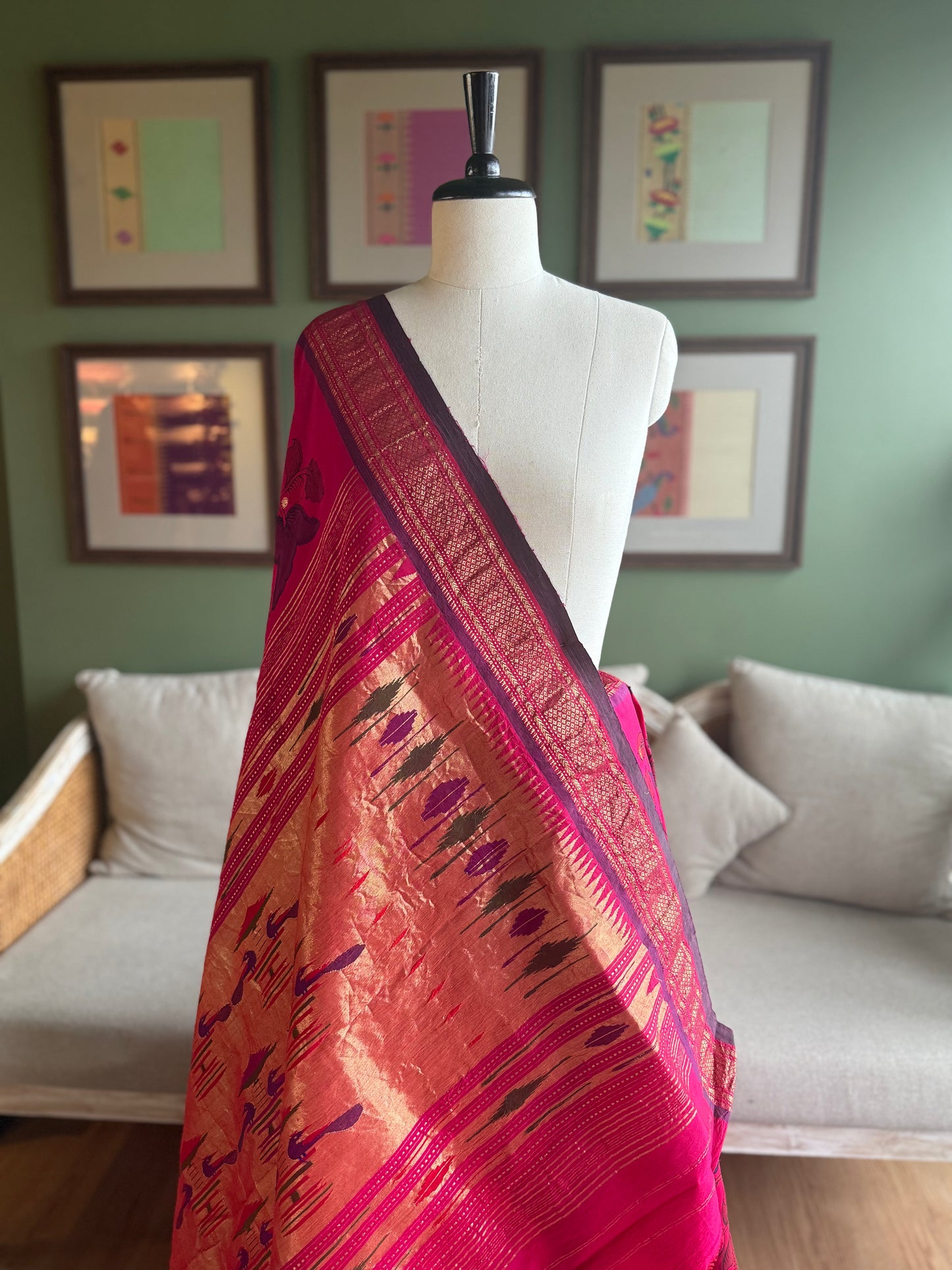 Pink Kalamkari x Paithani with Classic Peacock Pallu