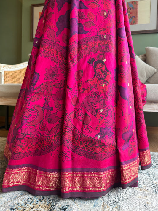 Pink Kalamkari x Paithani with Classic Peacock Pallu