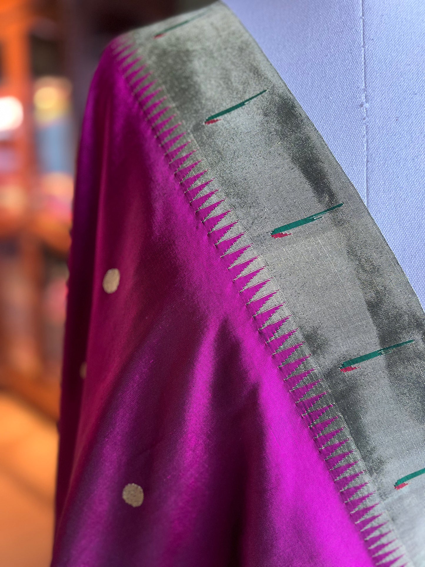 Wine Dupatta with Muniya Border and Antique Gold Finish, Floral Pallu