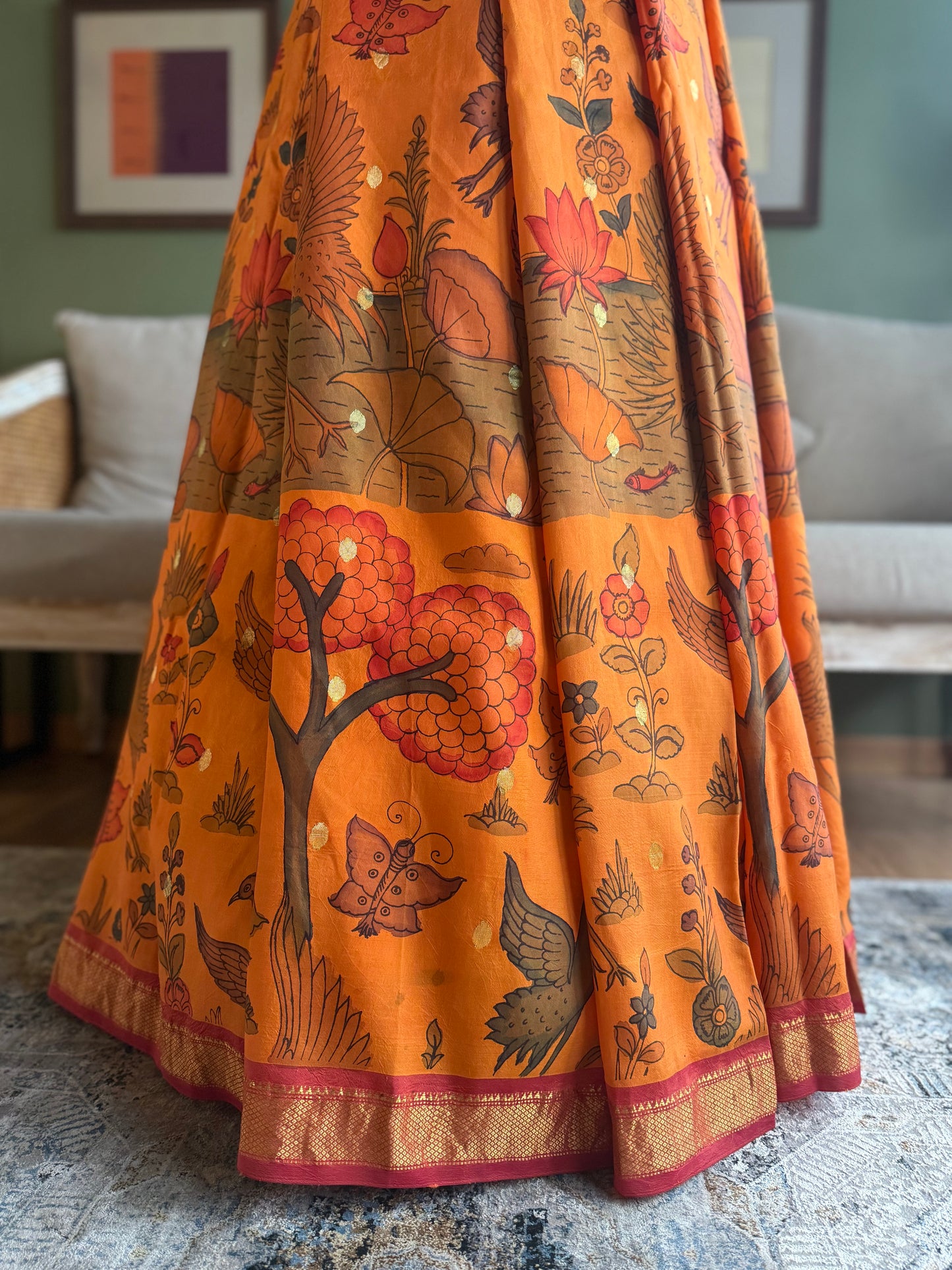Orange Kalamkari x Paithani with Tava Pallu