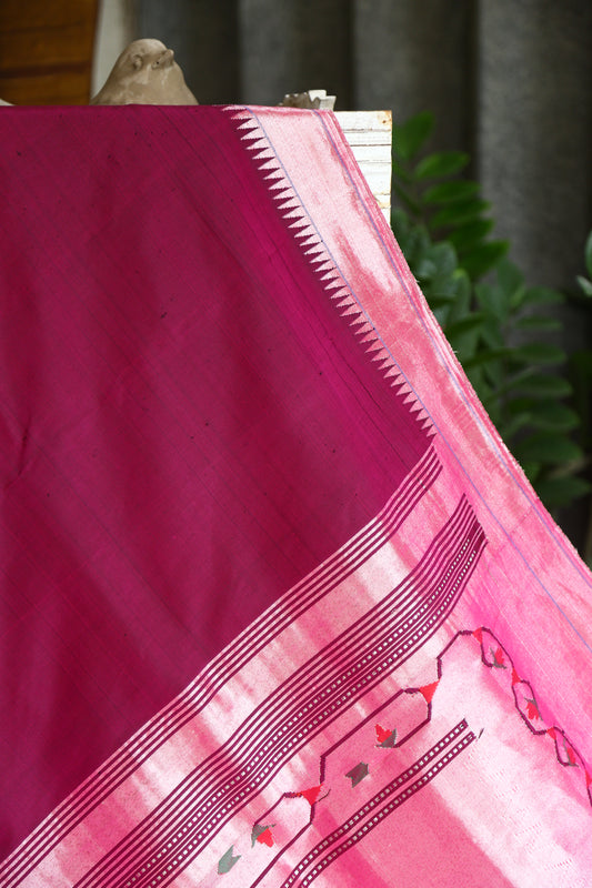 Magenta and Silver Tava Patti Paithani