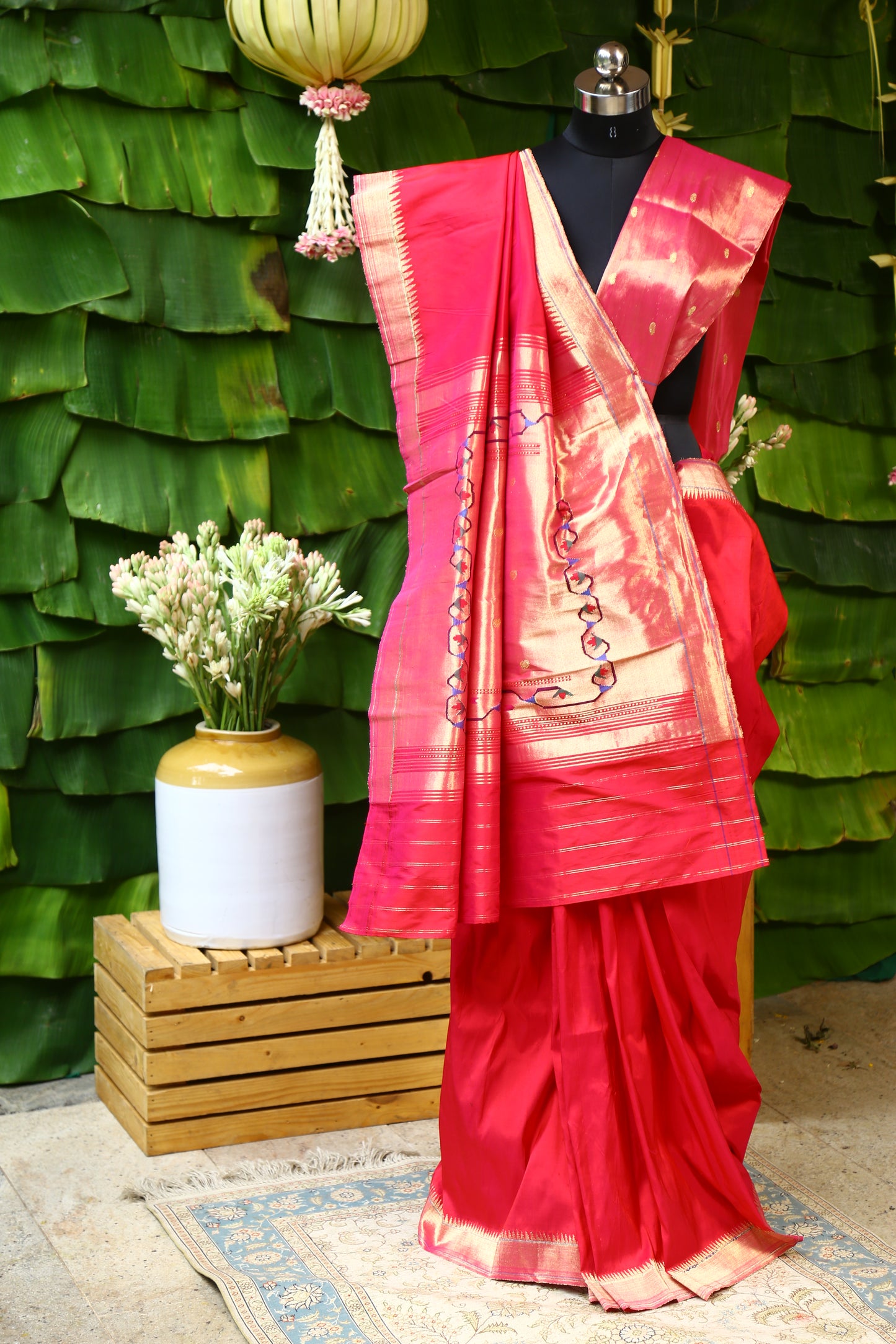 Red and Gold Tava Patti Paithani